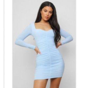 Blue Slinky Ruched Mini Dress